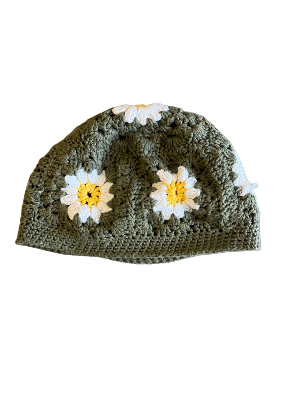 Vintage Granny Square Crochet Daisy Beanie - Picture 5 of 7